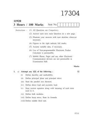 MSBTE Winter Question Paper 2019 - Strength of Materials