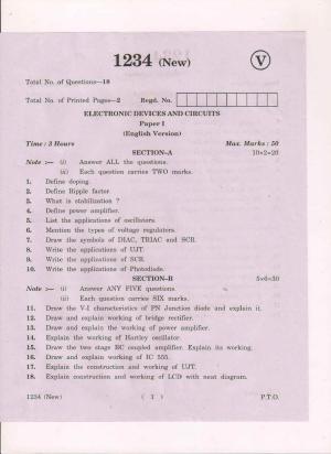 AP Inter 1st Year Electronic Devices and Circuits-I (New) March-2019-Vocational Question Paper