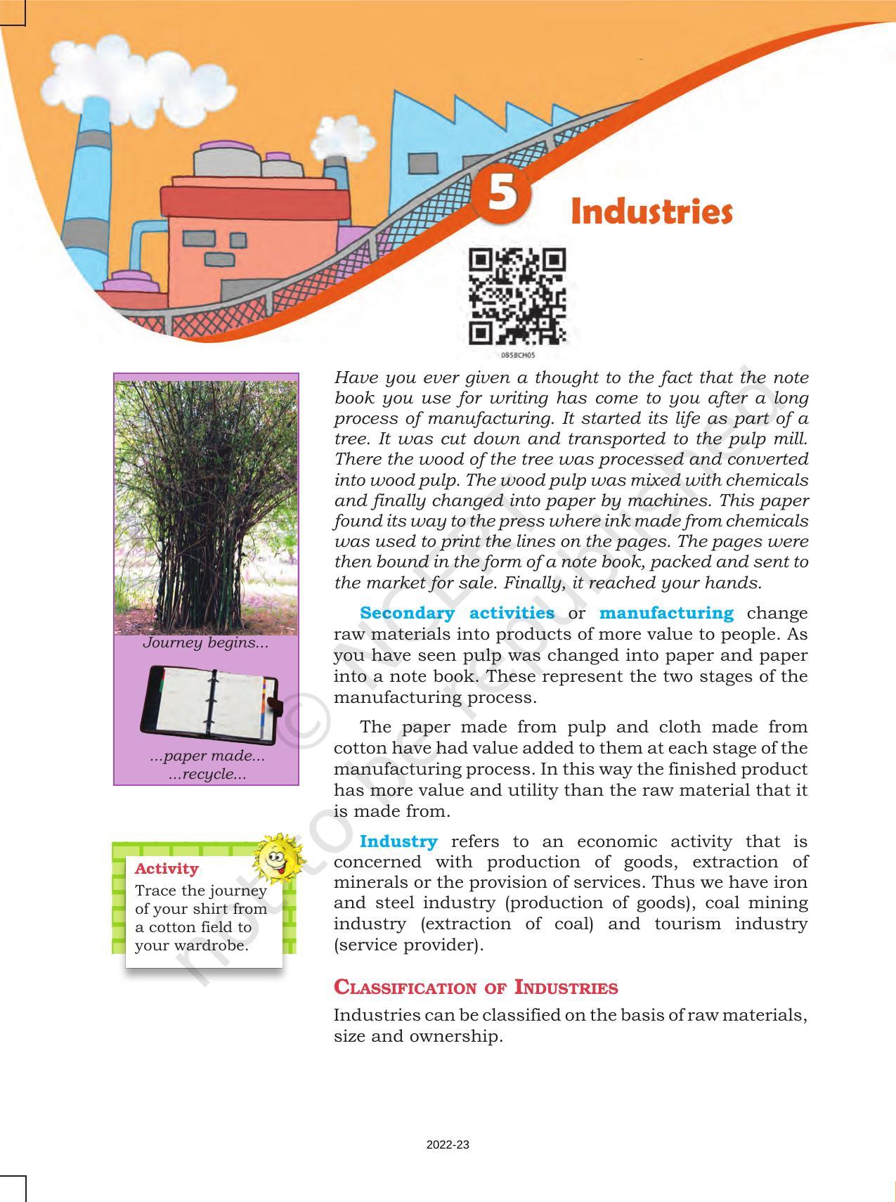NCERT Book for Class 8 Geography Chapter 5 Industries