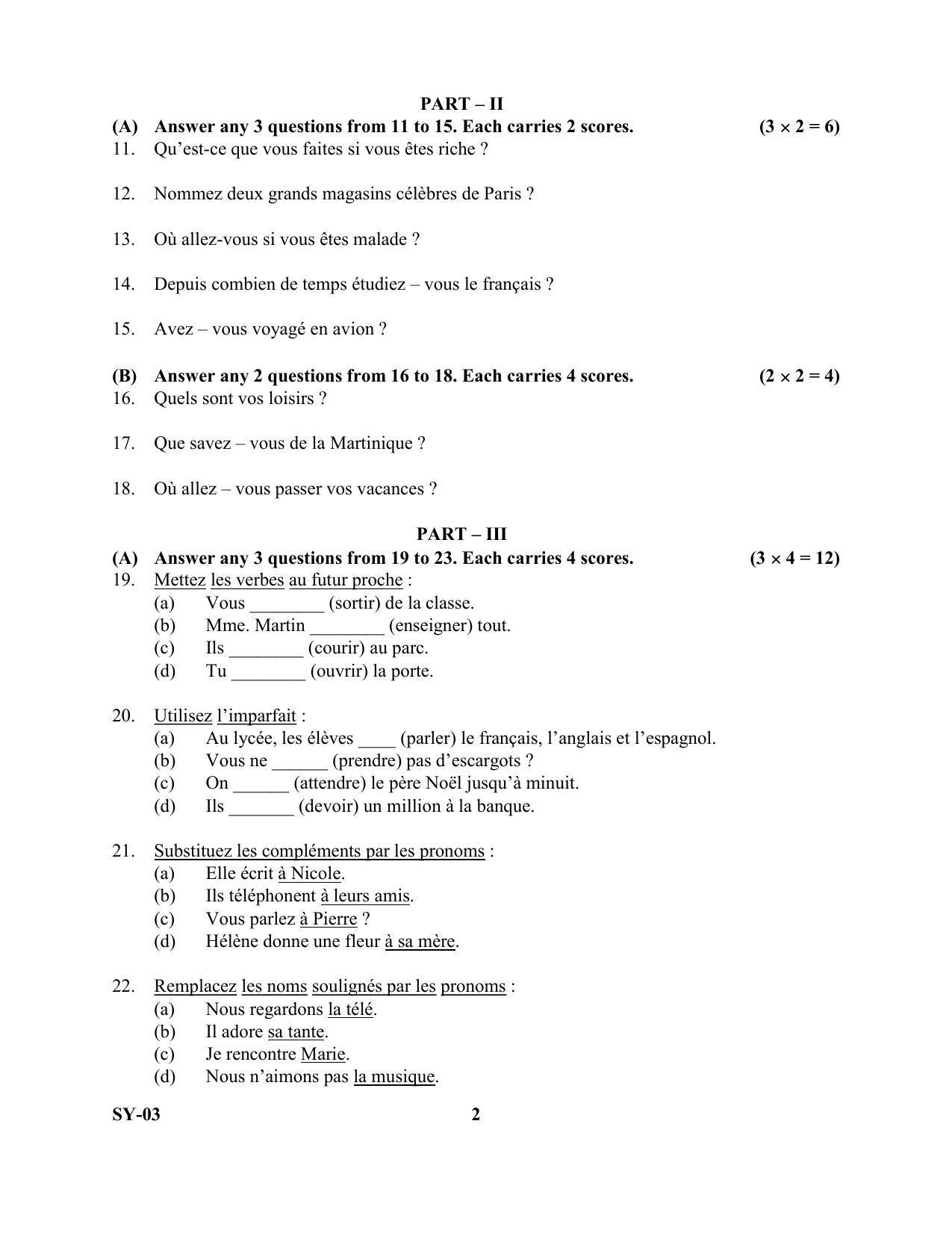 Kerala Plus Two Question Paper 2022 - French - Page 2