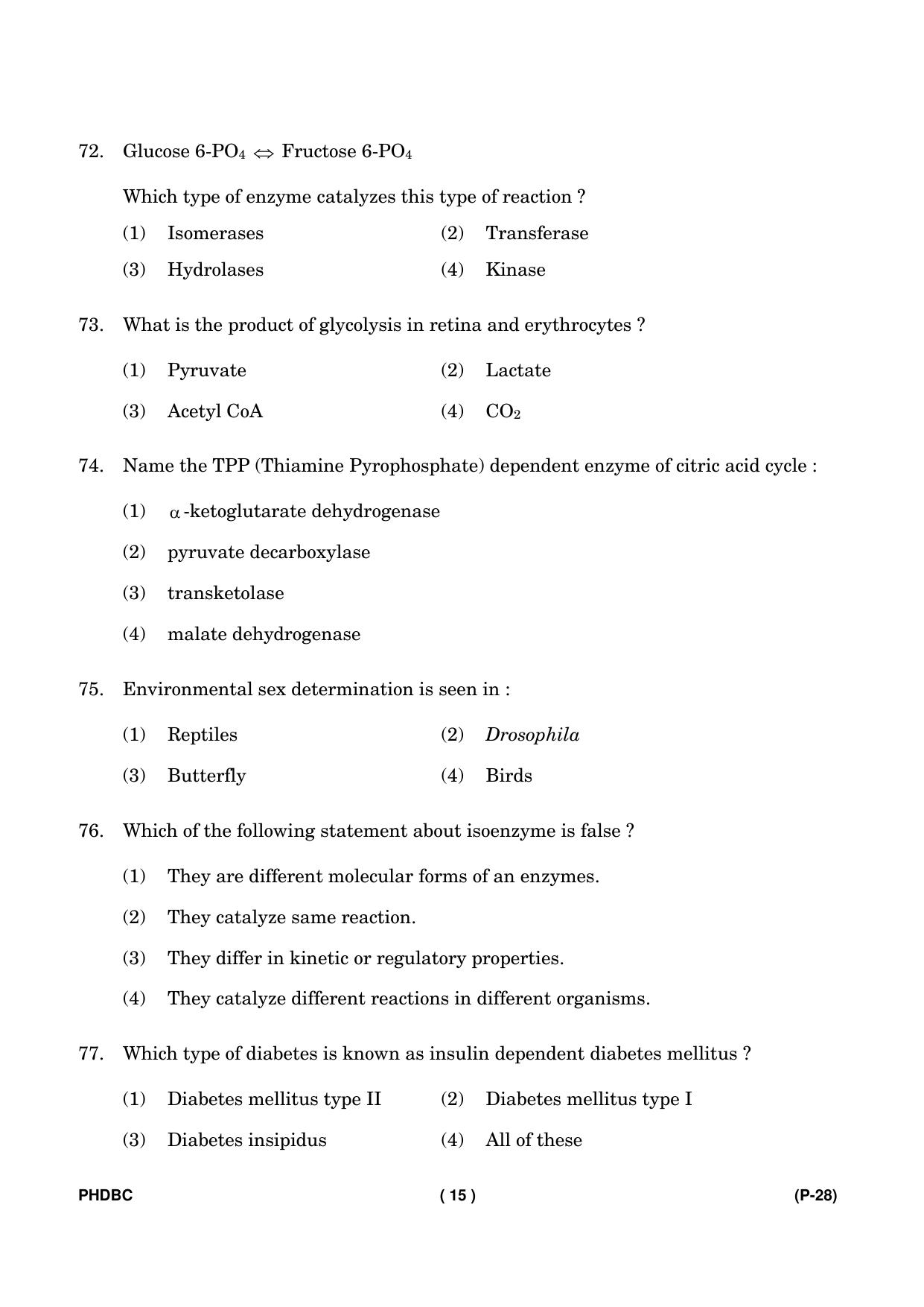 IGNOU PhD Entrance Test Ph. D. (Biochemistry) July 2023 Question Paper - Page 16