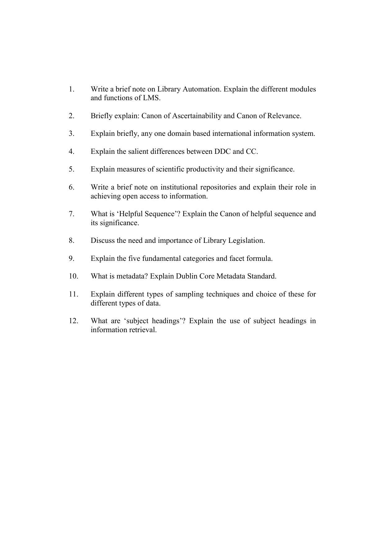 ISI Admission Test JRF in Library and Information Science LIB 2021 Sample Paper - Page 1