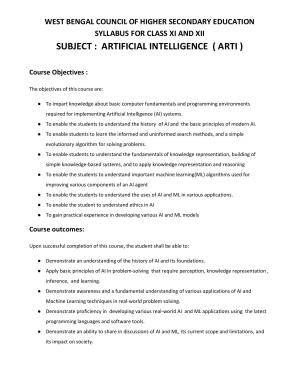 WBCHSE Class 11 & 12 Syllabus for Artificial Intelligence (ARTI) (SET I)