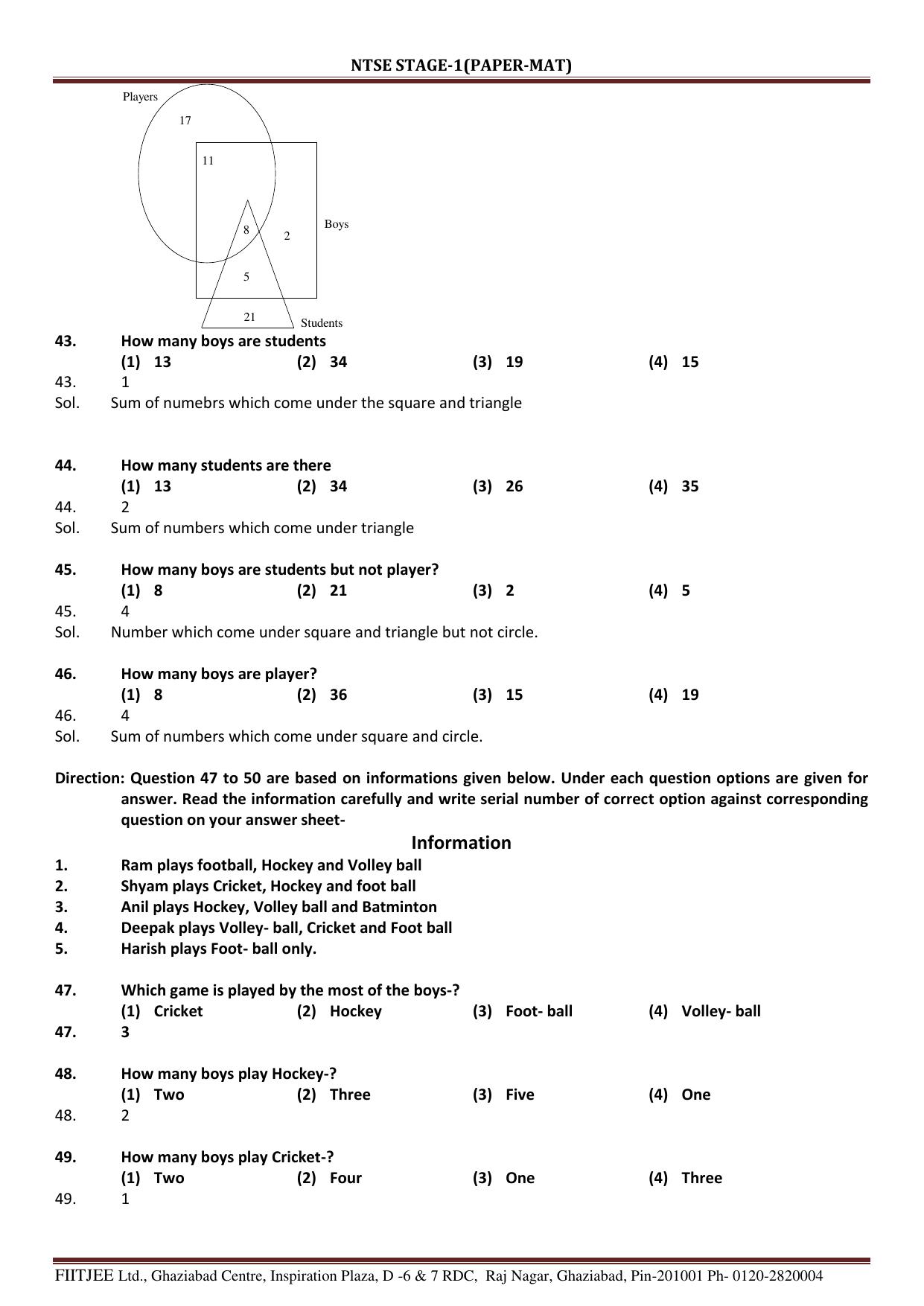 Uttar Pradesh NTSE 2016 MAT Question Paper with Solution - Page 8