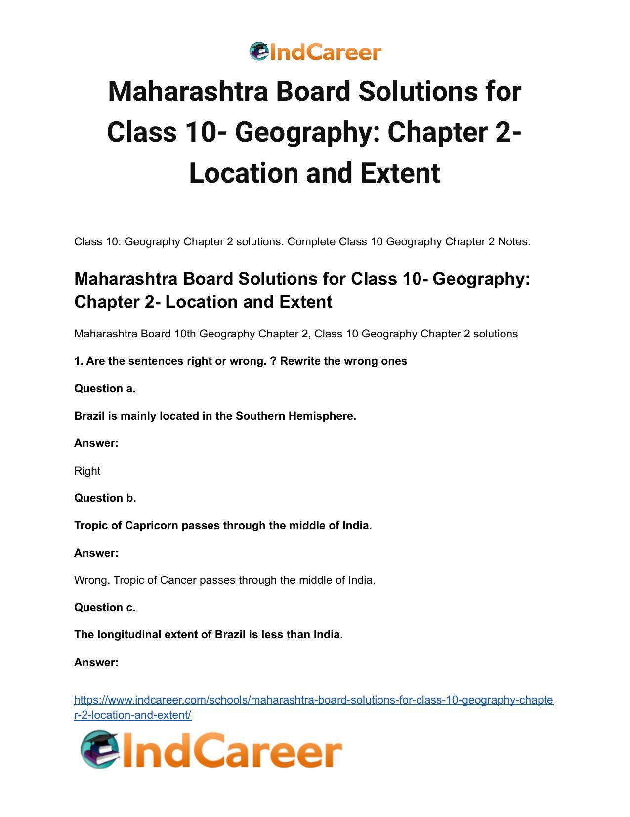 Maharashtra Board Solutions for Class 10- Geography: Chapter 2- Location and Extent - Page 2