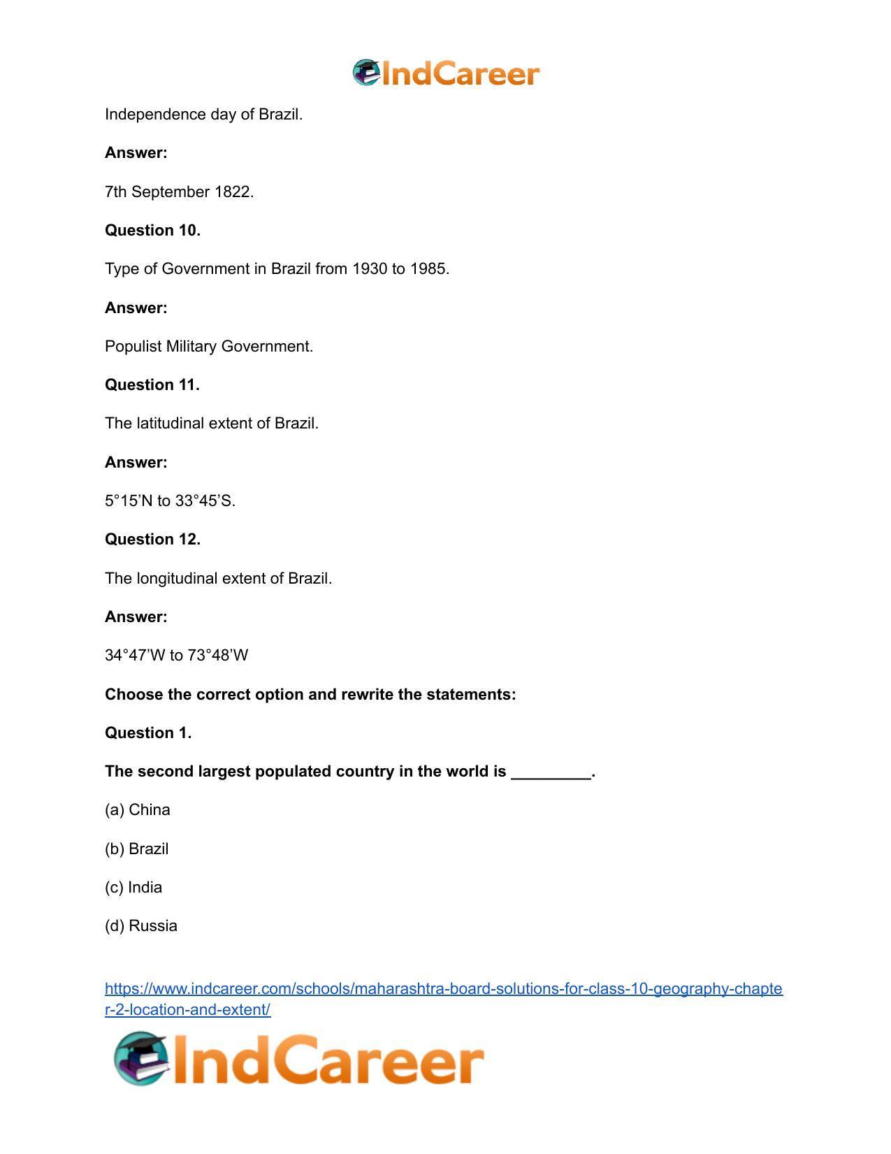 Maharashtra Board Solutions for Class 10- Geography: Chapter 2- Location and Extent - Page 25