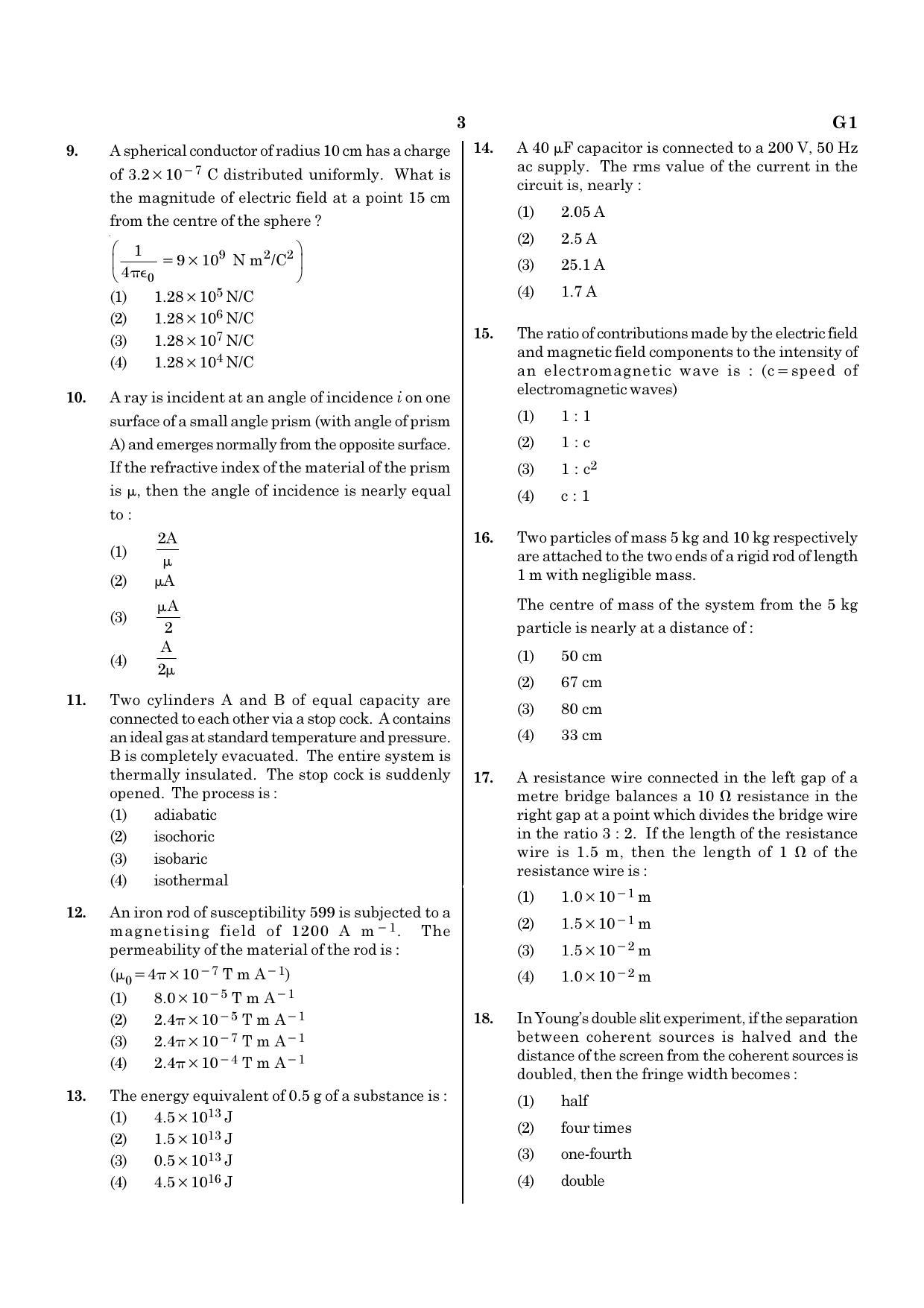 NEET G1 2020 Question Paper - Page 3