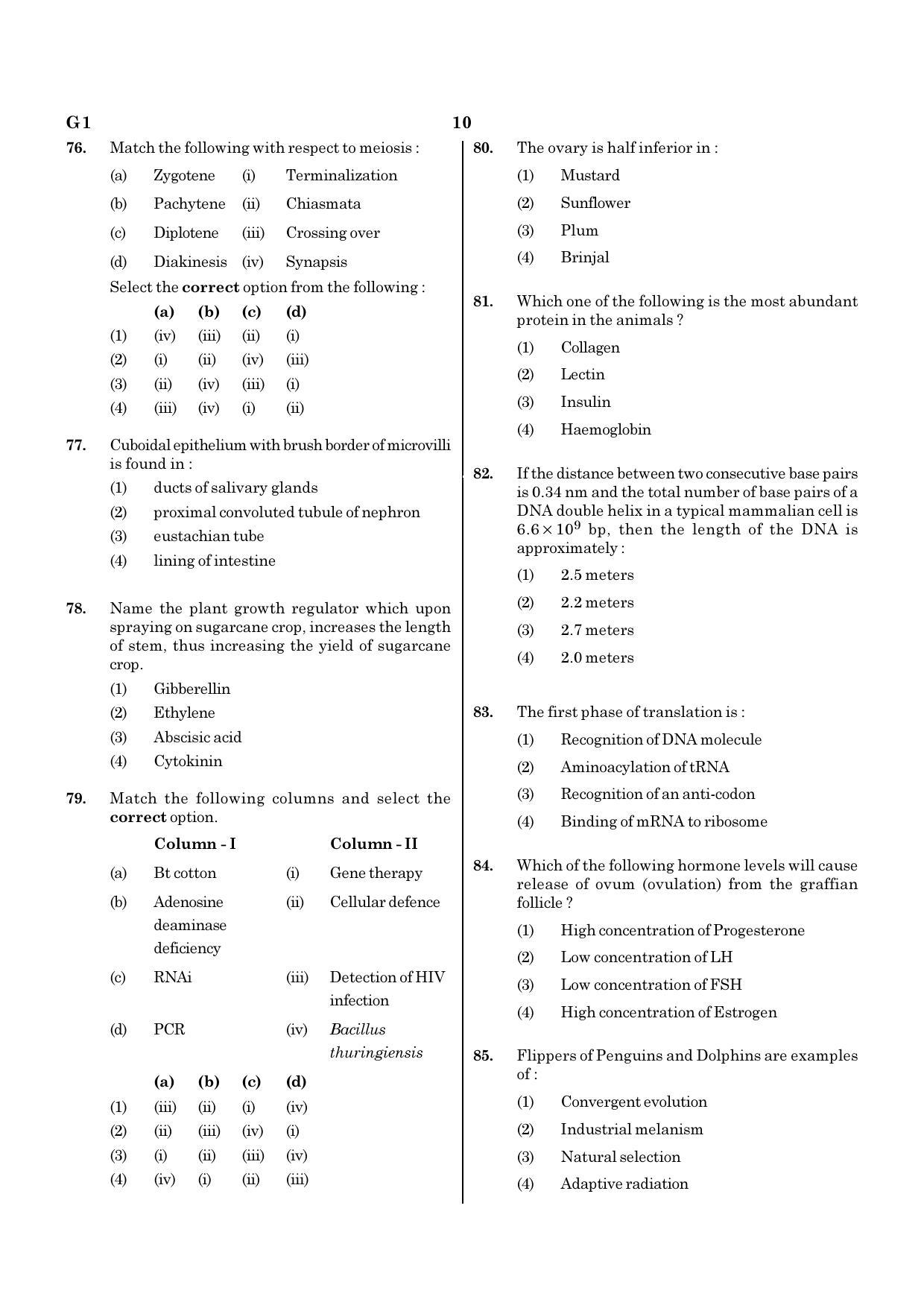 NEET G1 2020 Question Paper - Page 10