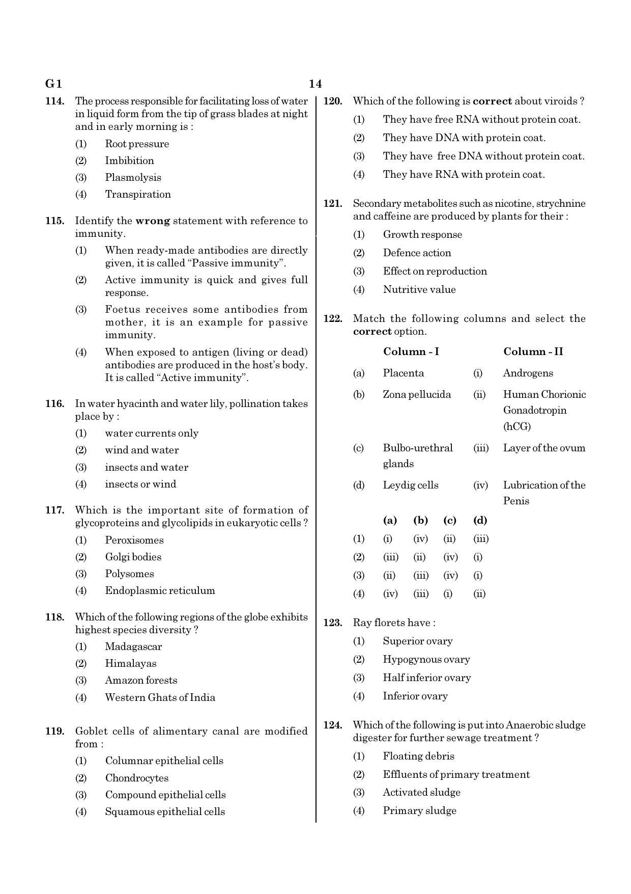 NEET G1 2020 Question Paper - Page 14