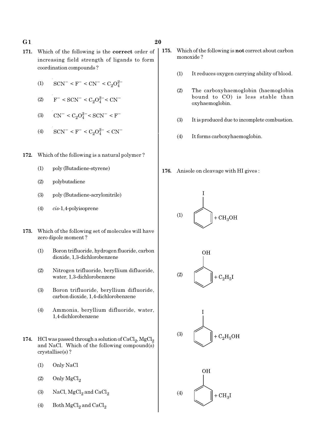 NEET G1 2020 Question Paper - Page 20