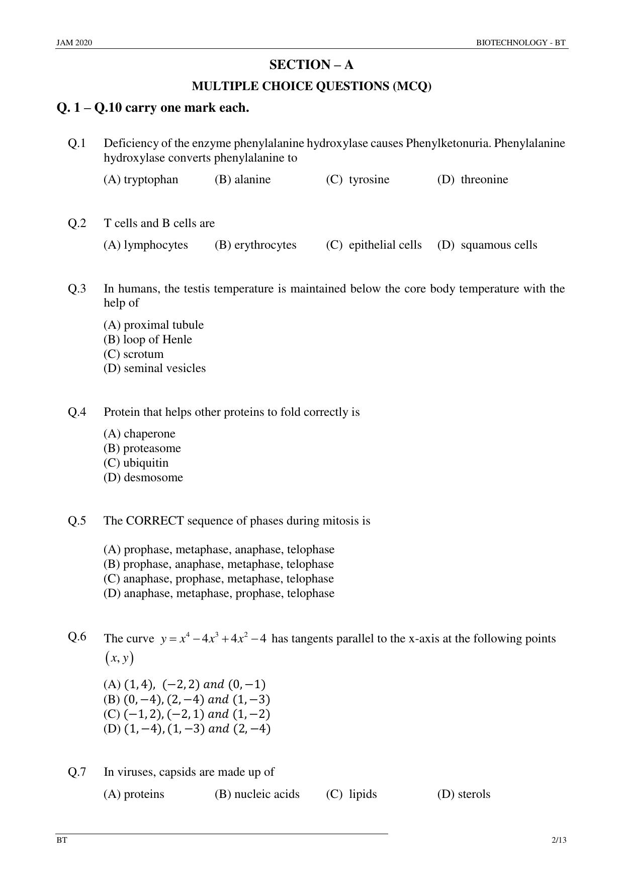 JAM 2020: BT Question Paper - Page 2