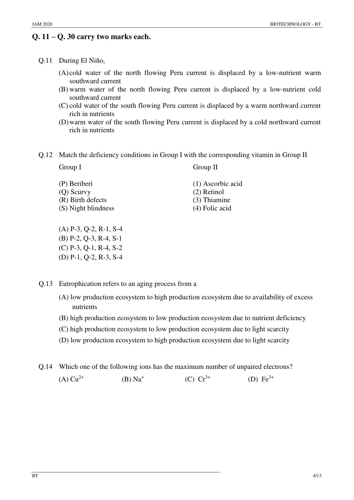 JAM 2020: BT Question Paper - Page 4