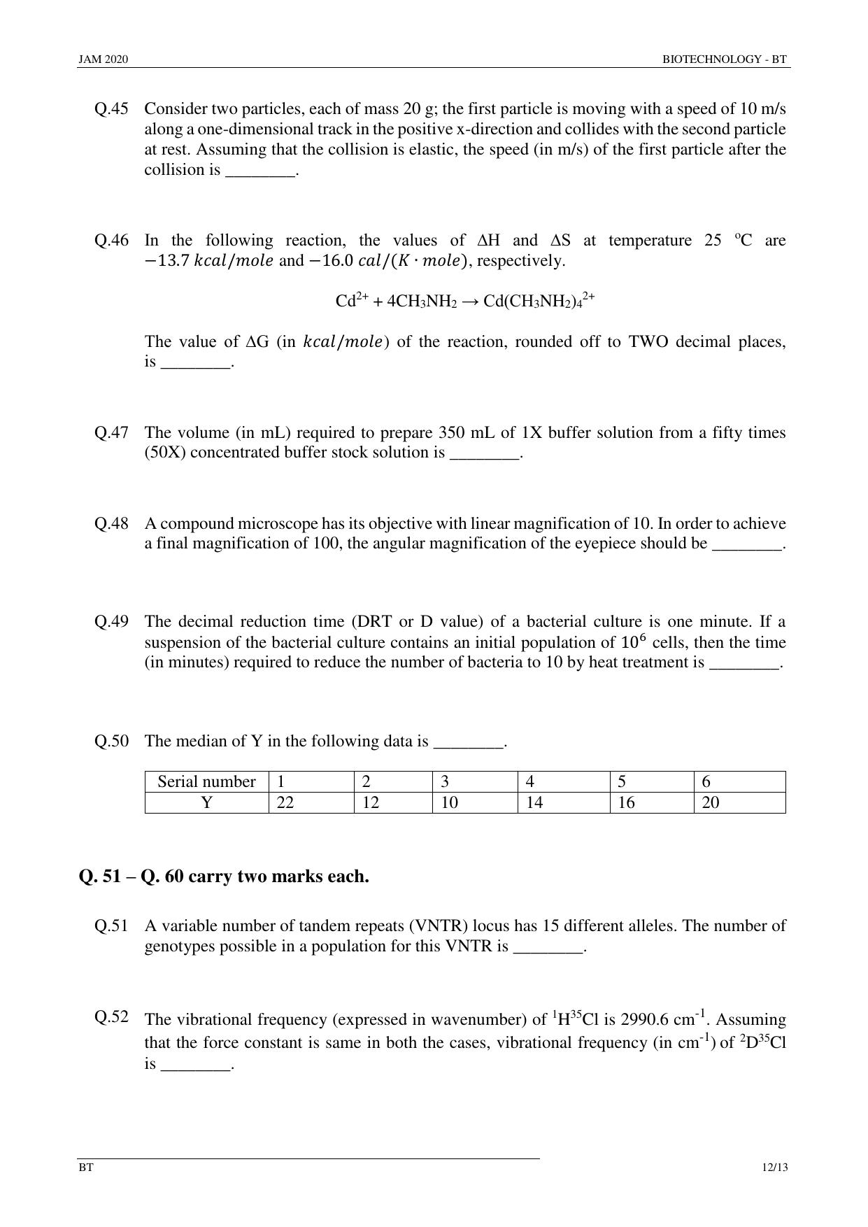 JAM 2020: BT Question Paper - Page 12