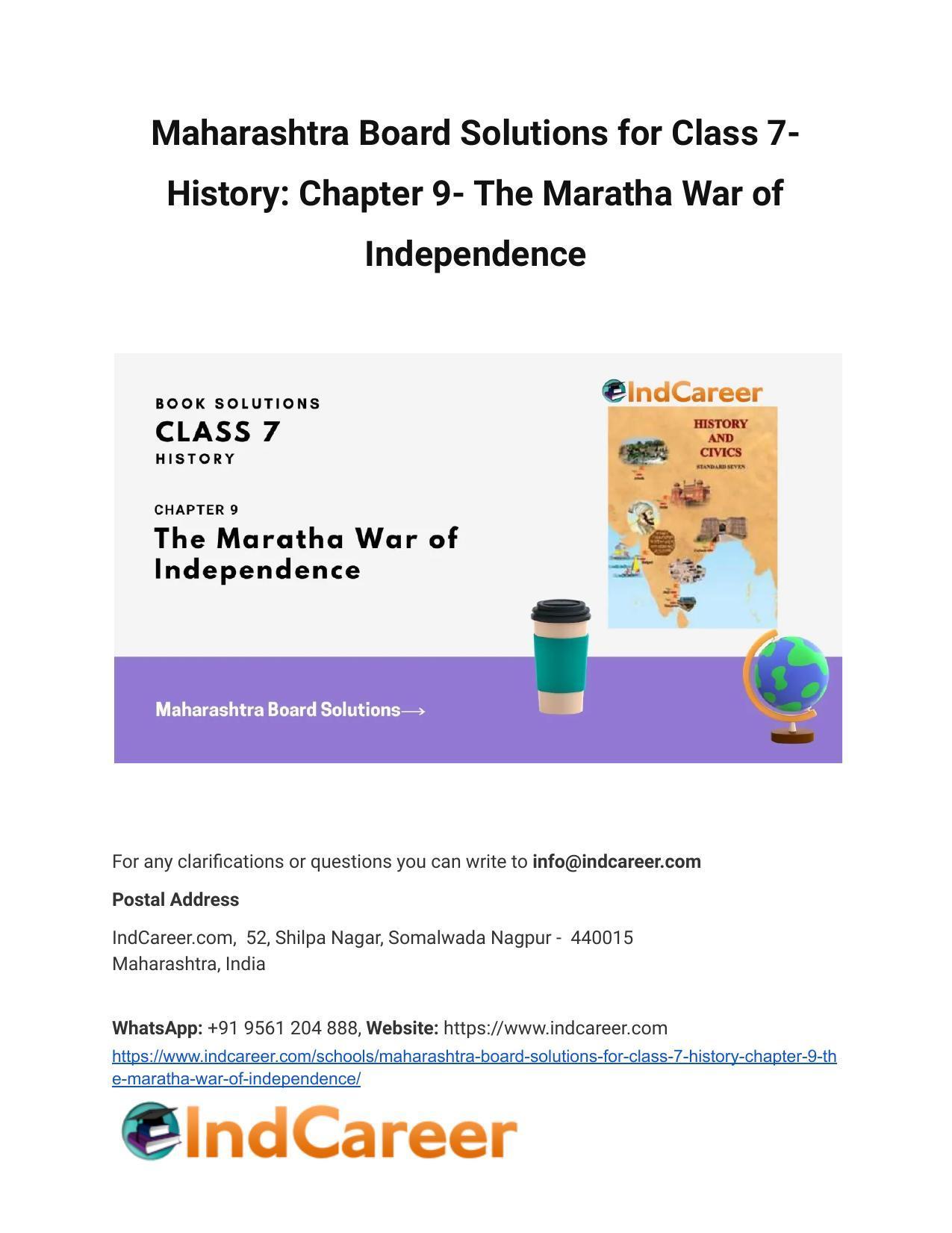 Maharashtra Board Solutions for Class 7- History: Chapter 9- The Maratha War of Independence - Page 1