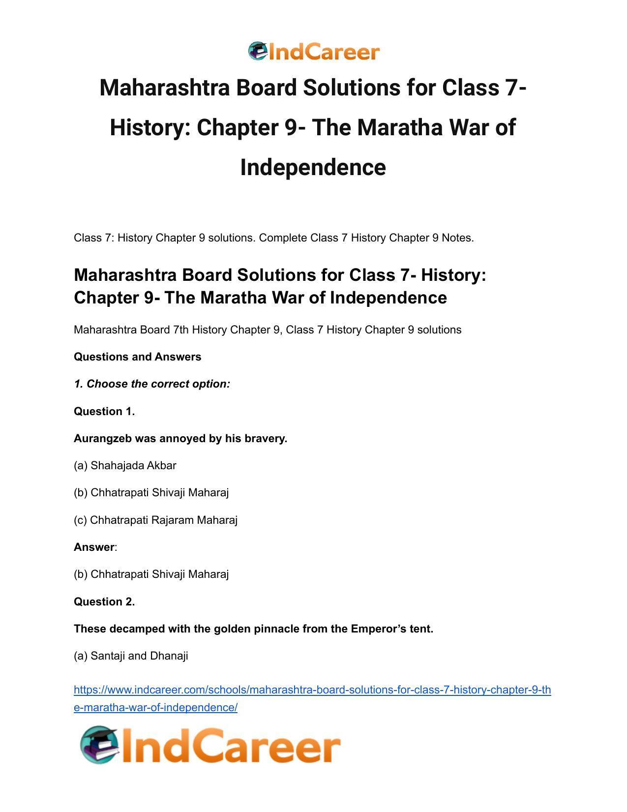 Maharashtra Board Solutions for Class 7- History: Chapter 9- The Maratha War of Independence - Page 2