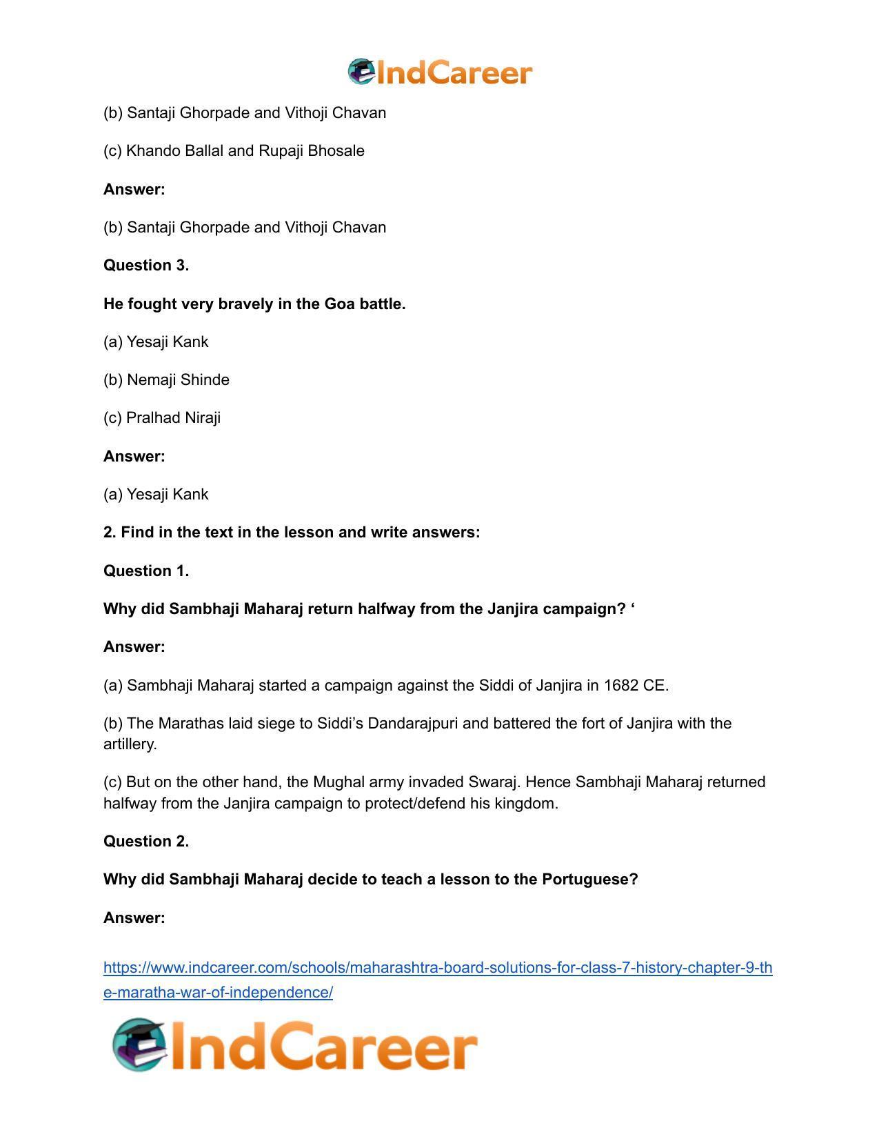 Maharashtra Board Solutions for Class 7- History: Chapter 9- The Maratha War of Independence - Page 3