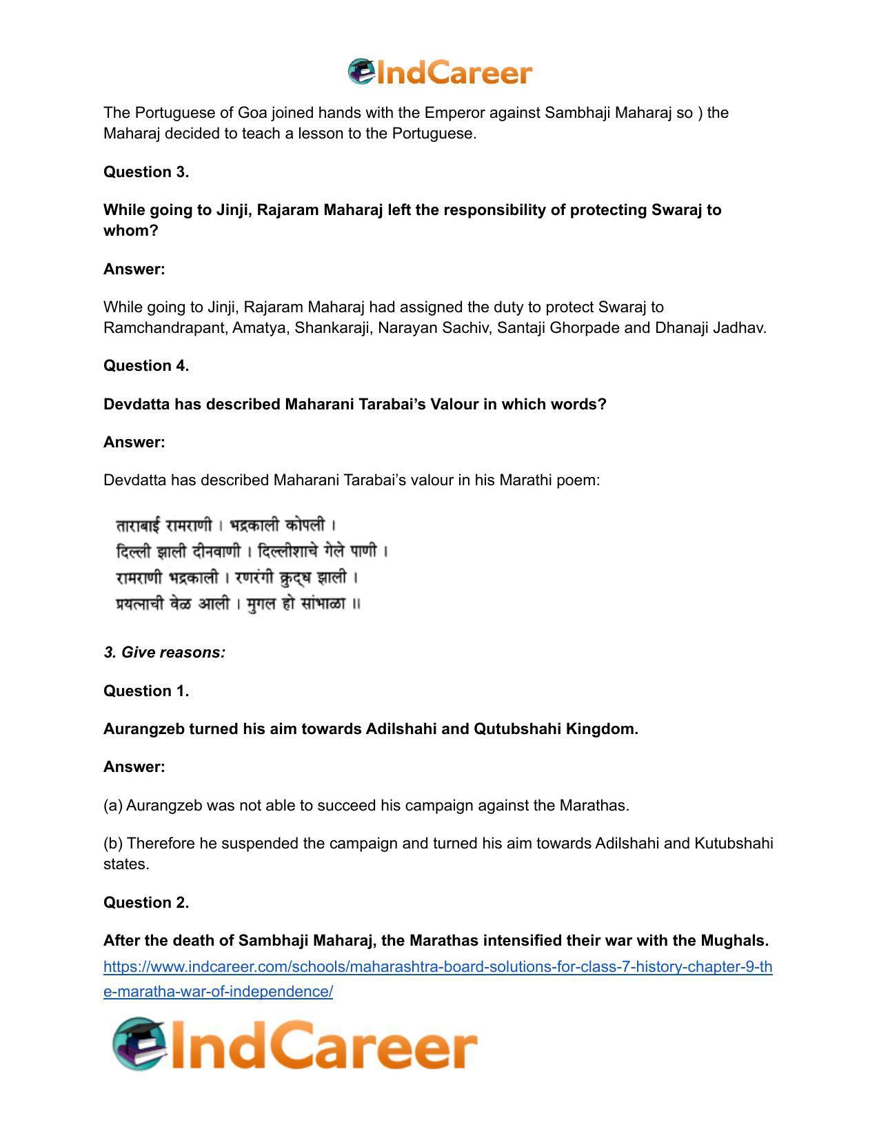Maharashtra Board Solutions for Class 7- History: Chapter 9- The Maratha War of Independence - Page 4