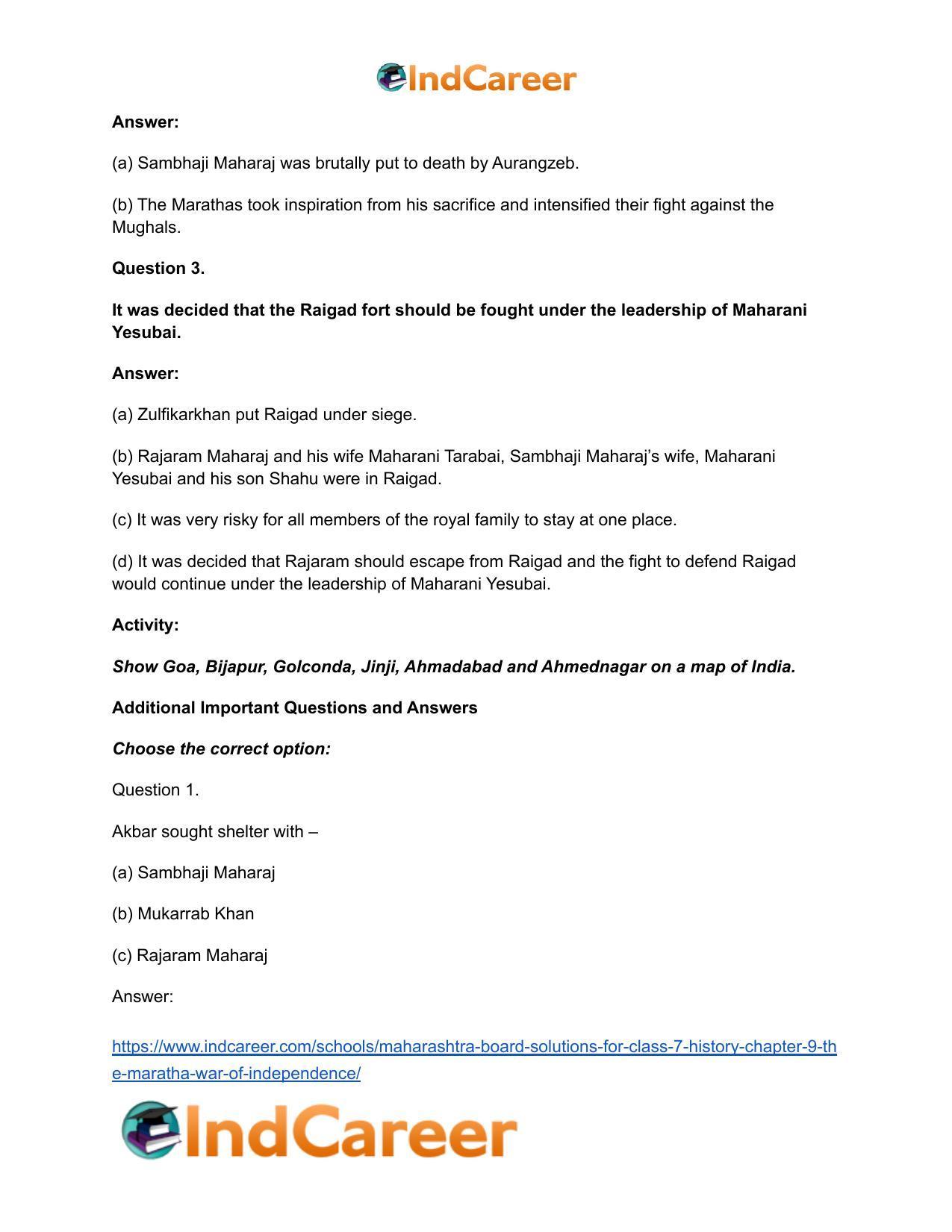 Maharashtra Board Solutions for Class 7- History: Chapter 9- The Maratha War of Independence - Page 5