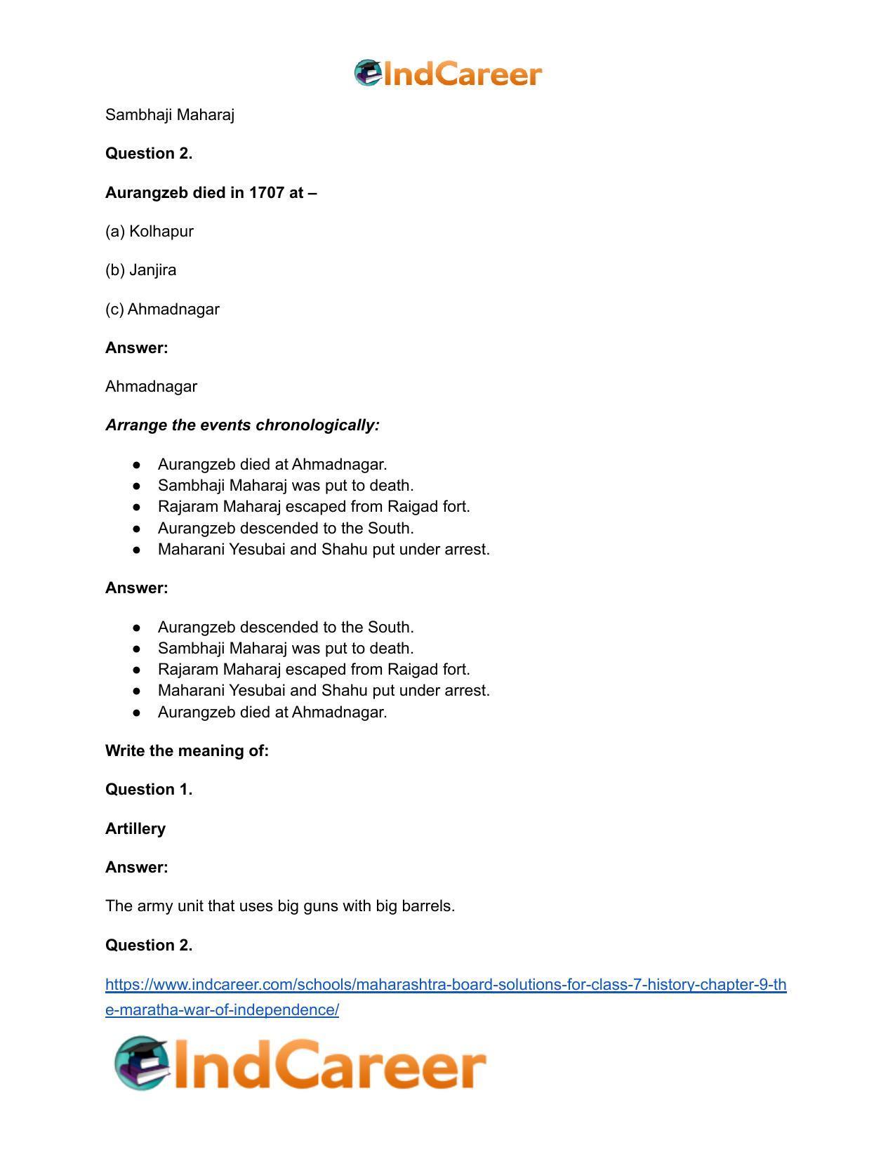 Maharashtra Board Solutions for Class 7- History: Chapter 9- The Maratha War of Independence - Page 6