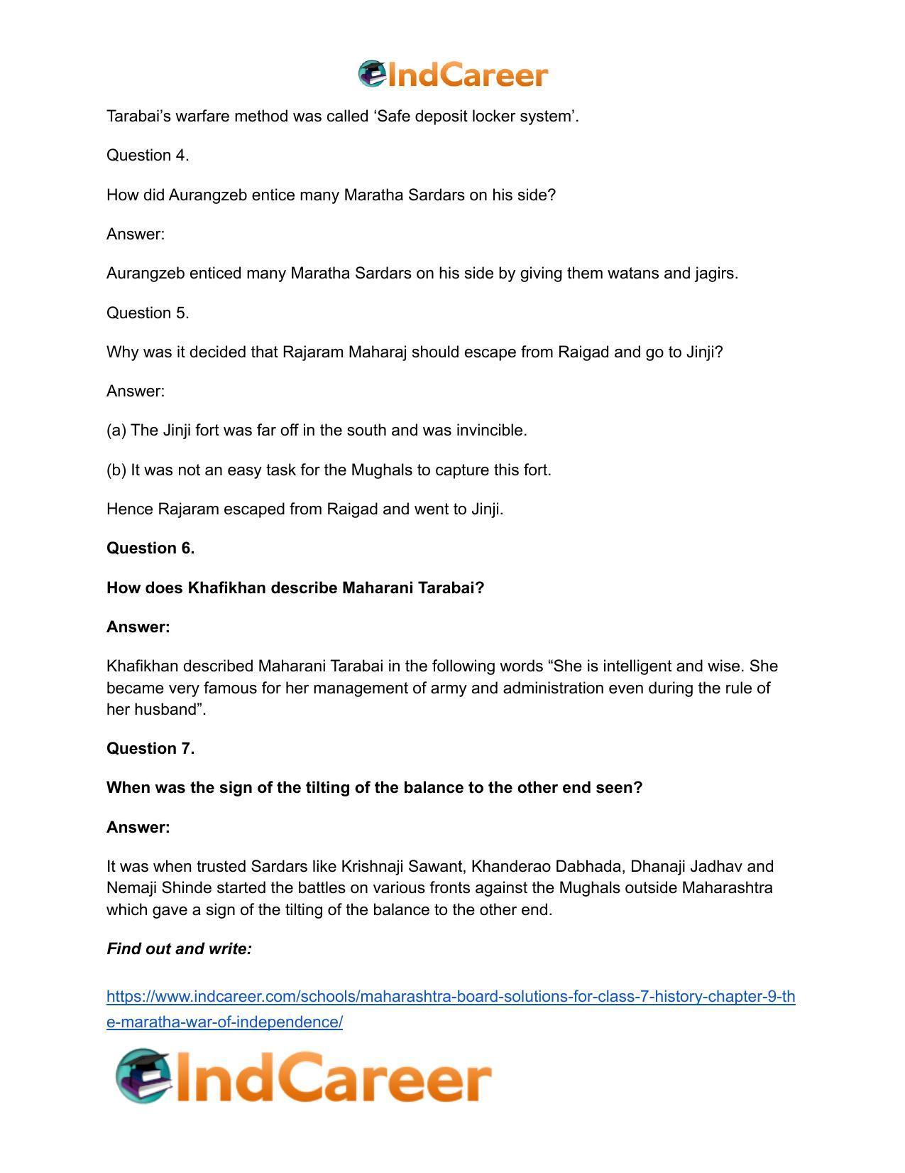 Maharashtra Board Solutions for Class 7- History: Chapter 9- The Maratha War of Independence - Page 8