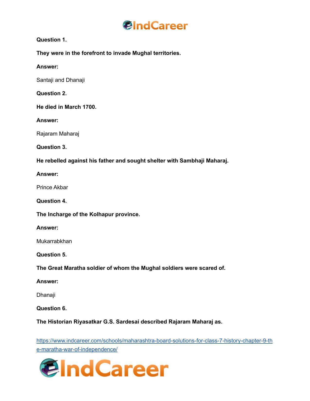 Maharashtra Board Solutions for Class 7- History: Chapter 9- The Maratha War of Independence - Page 9