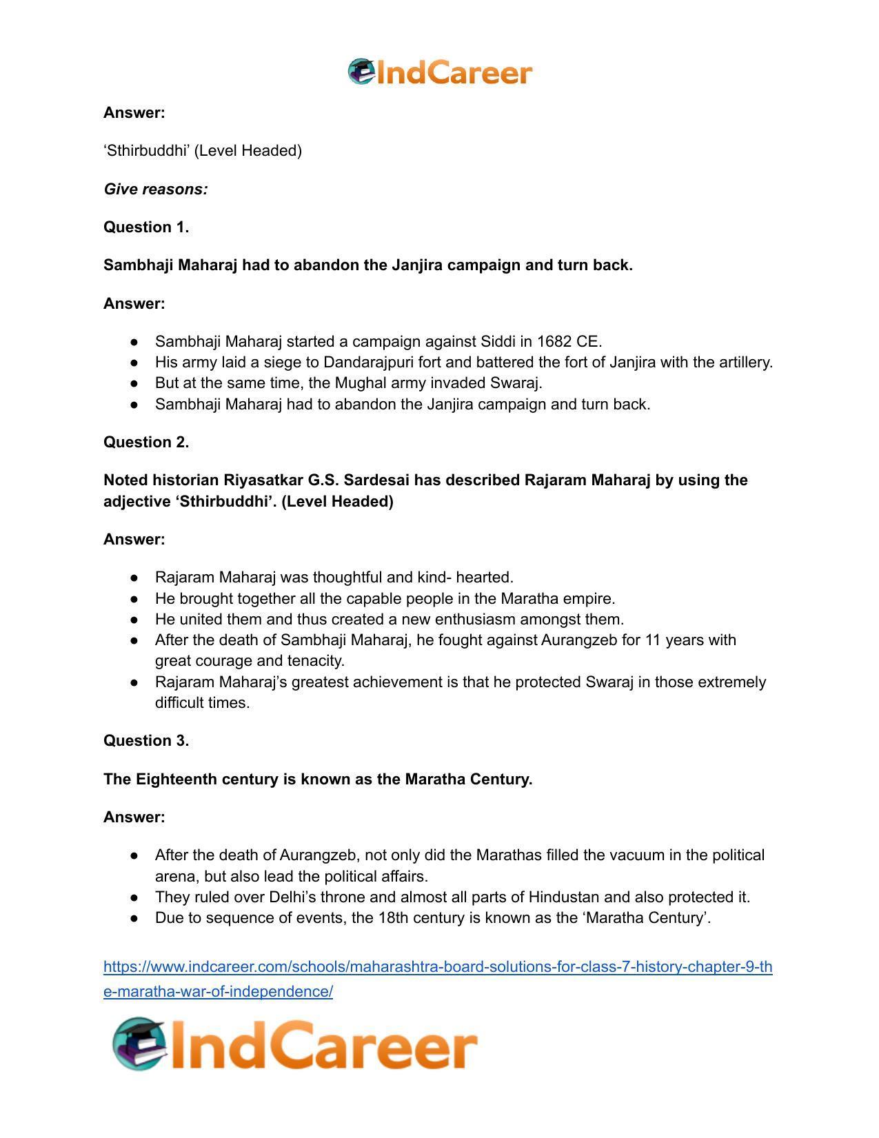 Maharashtra Board Solutions for Class 7- History: Chapter 9- The Maratha War of Independence - Page 10