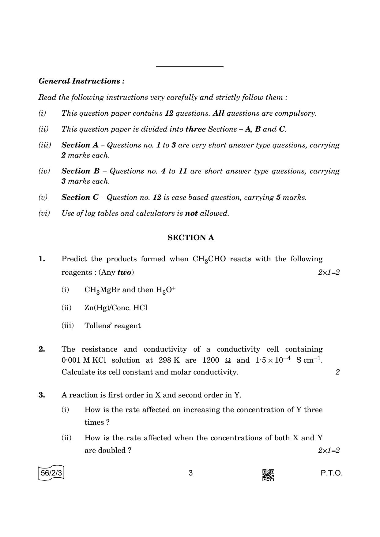 CBSE Class 12 56-2-3 Chemistry 2022 Question Paper - Page 3