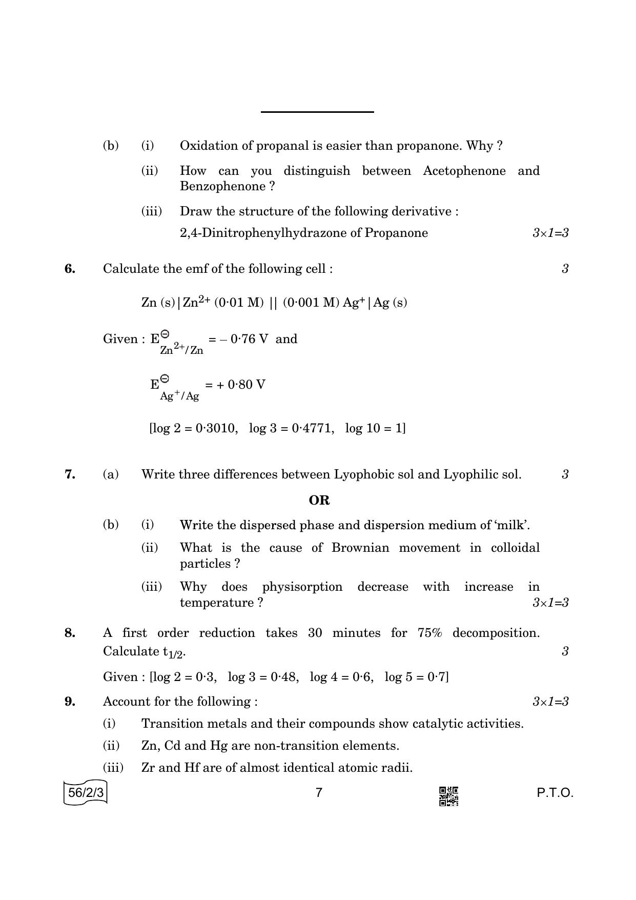 CBSE Class 12 56-2-3 Chemistry 2022 Question Paper - Page 7