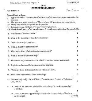 Nagaland Board Class 12 Entrepreneurship 2019 Question Papers
