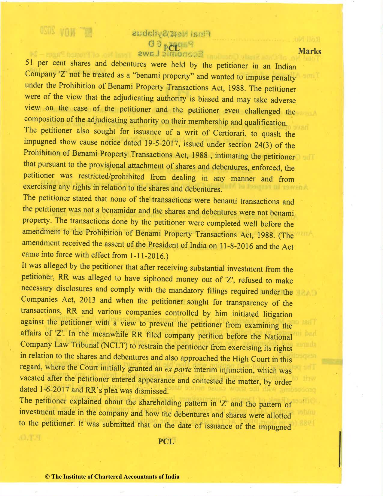 CA Final Nov 2020 Question Paper - Paper 6D – Economic Laws - Page 2