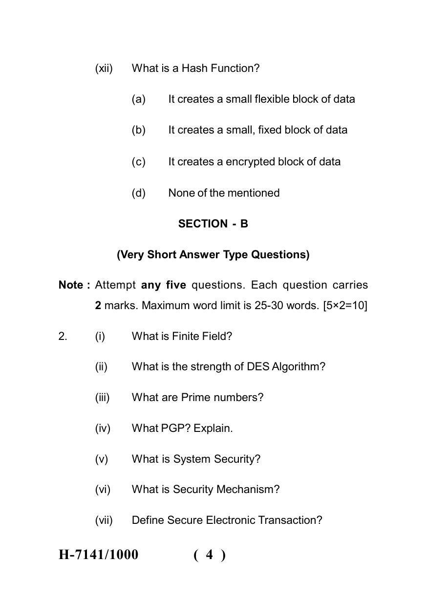 Sarguja University Question Paper July-2022 : M.Sc. In Computer Science(Fourth sem.)Network Security Paper 1 - Page 4