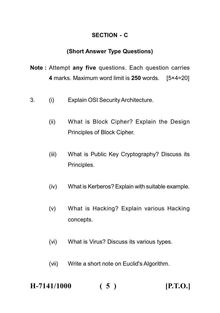 Sarguja University Question Paper July-2022 : M.Sc. In Computer Science(Fourth sem.)Network Security Paper 1 - Page 5
