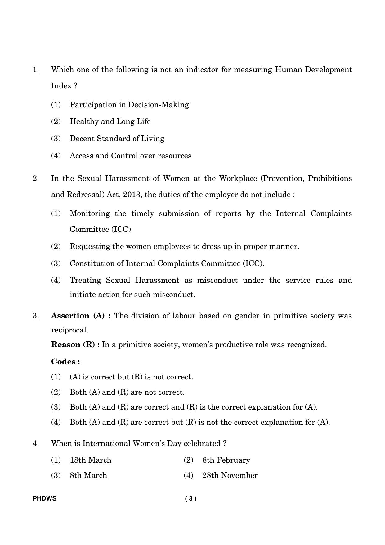 IGNOU PhD Entrance Test Ph. D. (Women’s Studies) Entrance Test, July, 2023 Question Paper - Page 4