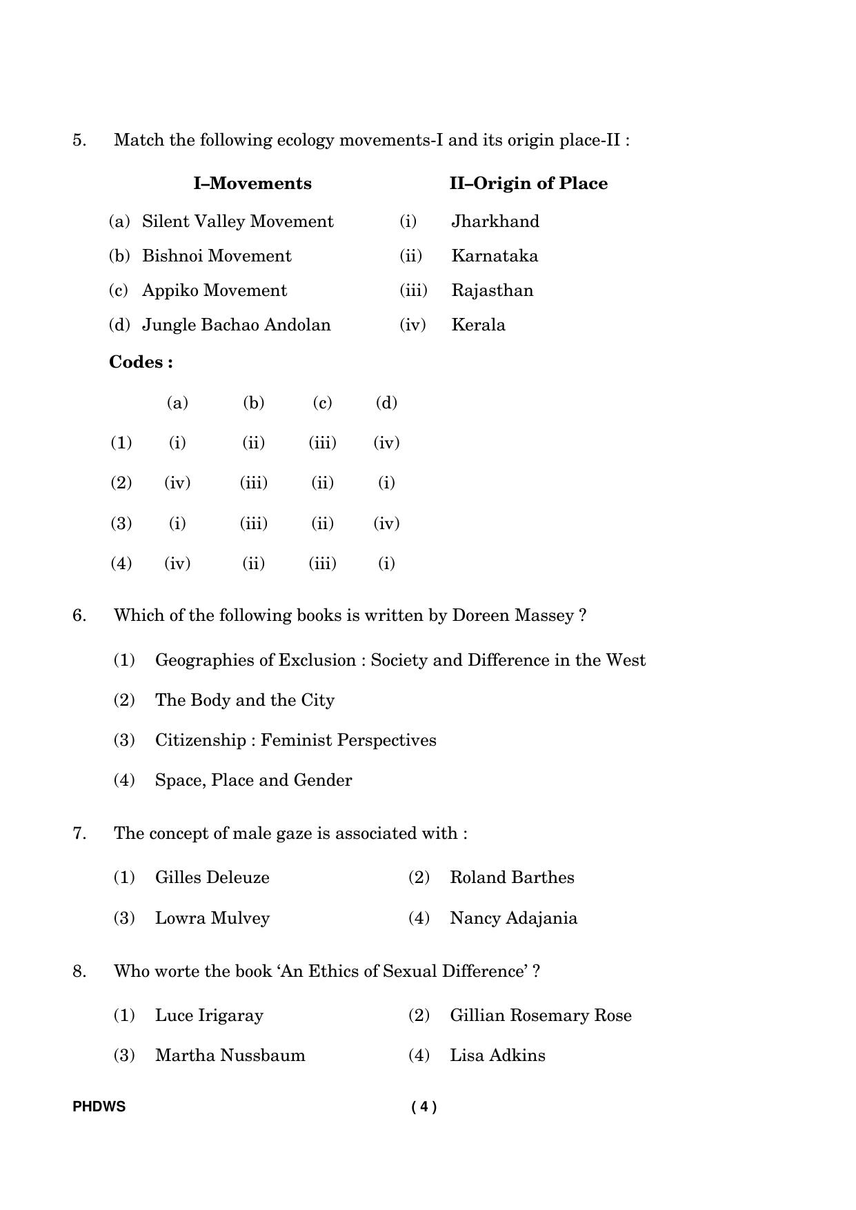 IGNOU PhD Entrance Test Ph. D. (Women’s Studies) Entrance Test, July, 2023 Question Paper - Page 5