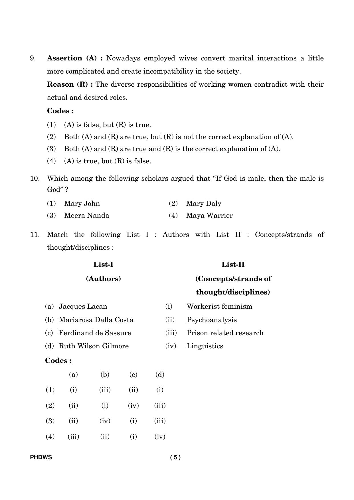 IGNOU PhD Entrance Test Ph. D. (Women’s Studies) Entrance Test, July, 2023 Question Paper - Page 6