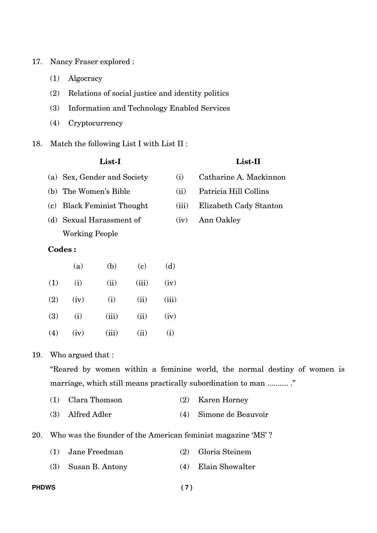 IGNOU PhD Entrance Test Ph. D. (Women’s Studies) Entrance Test, July, 2023 Question Paper - Page 8