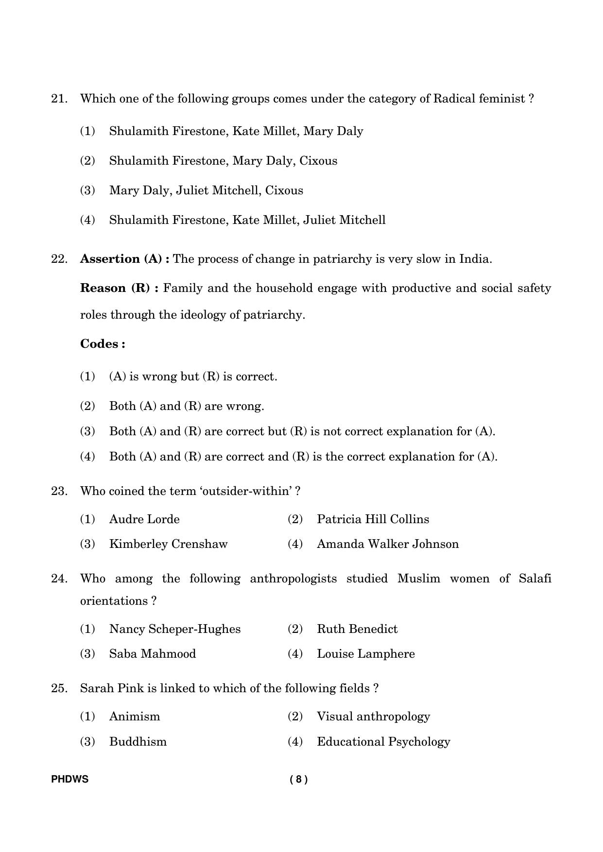 IGNOU PhD Entrance Test Ph. D. (Women’s Studies) Entrance Test, July, 2023 Question Paper - Page 9