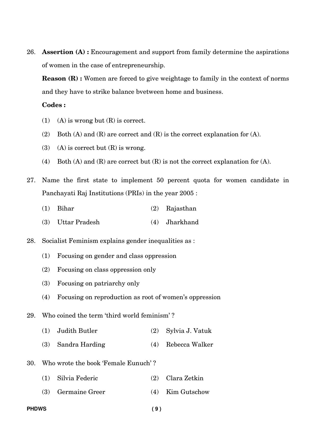 IGNOU PhD Entrance Test Ph. D. (Women’s Studies) Entrance Test, July, 2023 Question Paper - Page 10