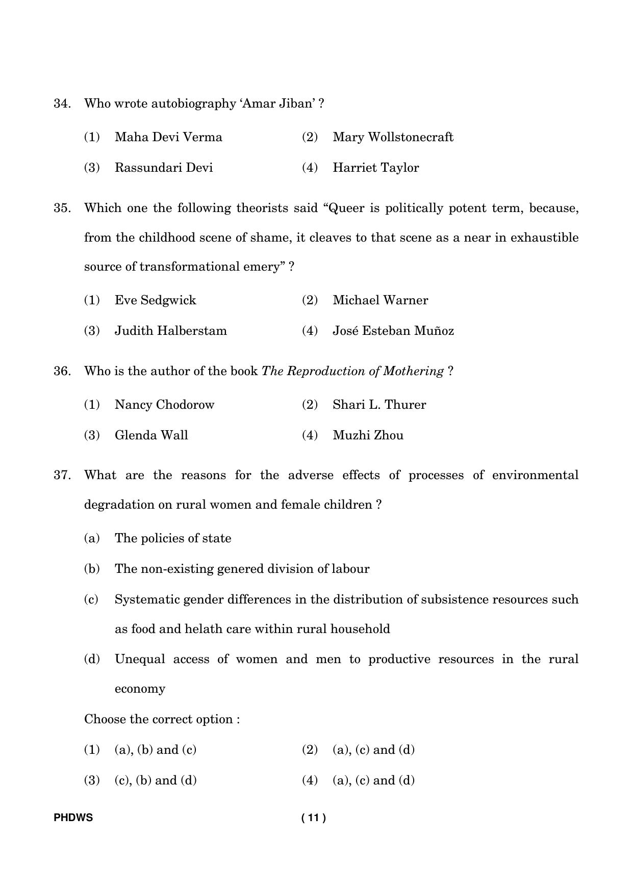 IGNOU PhD Entrance Test Ph. D. (Women’s Studies) Entrance Test, July, 2023 Question Paper - Page 12