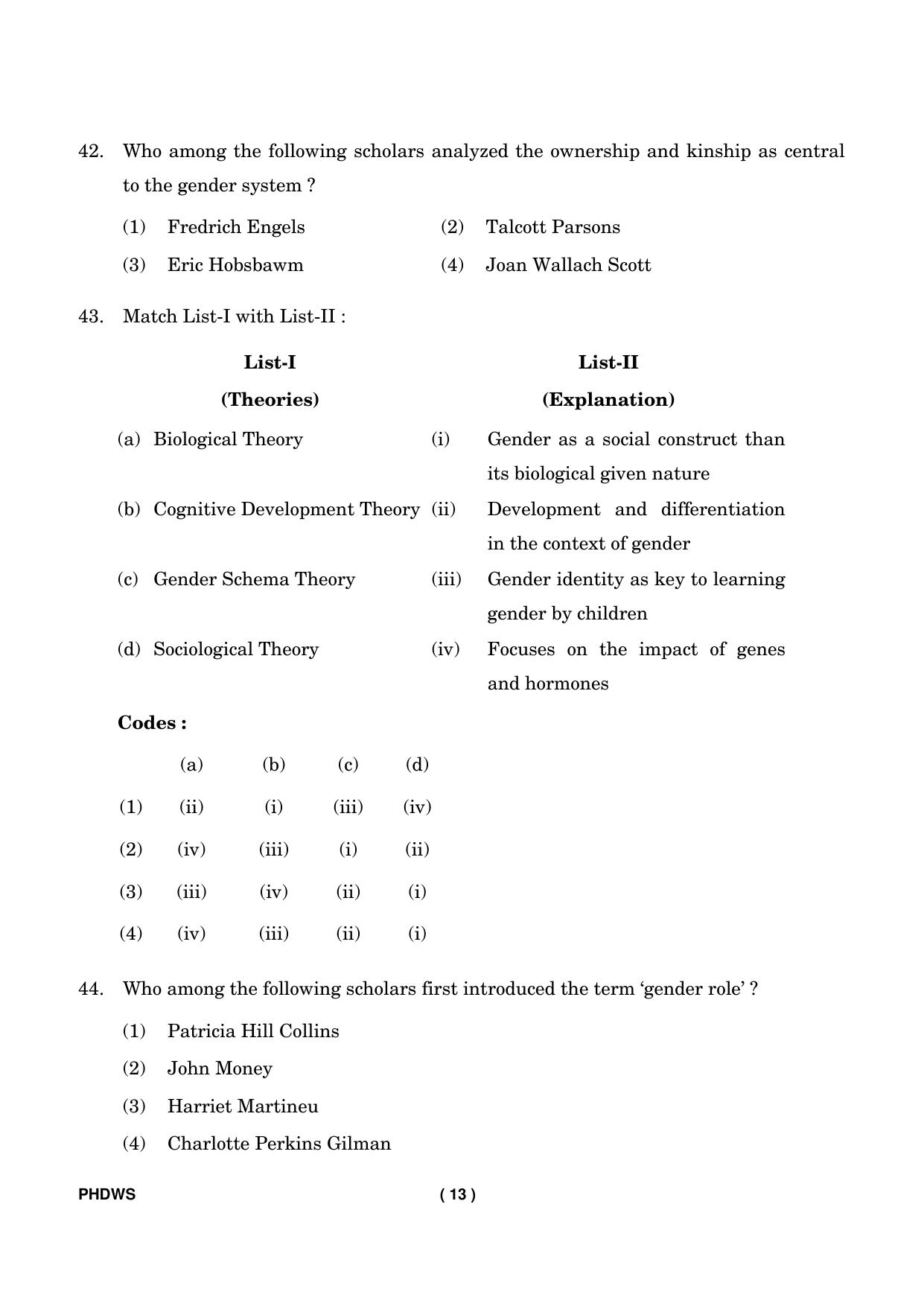 IGNOU PhD Entrance Test Ph. D. (Women’s Studies) Entrance Test, July, 2023 Question Paper - Page 14