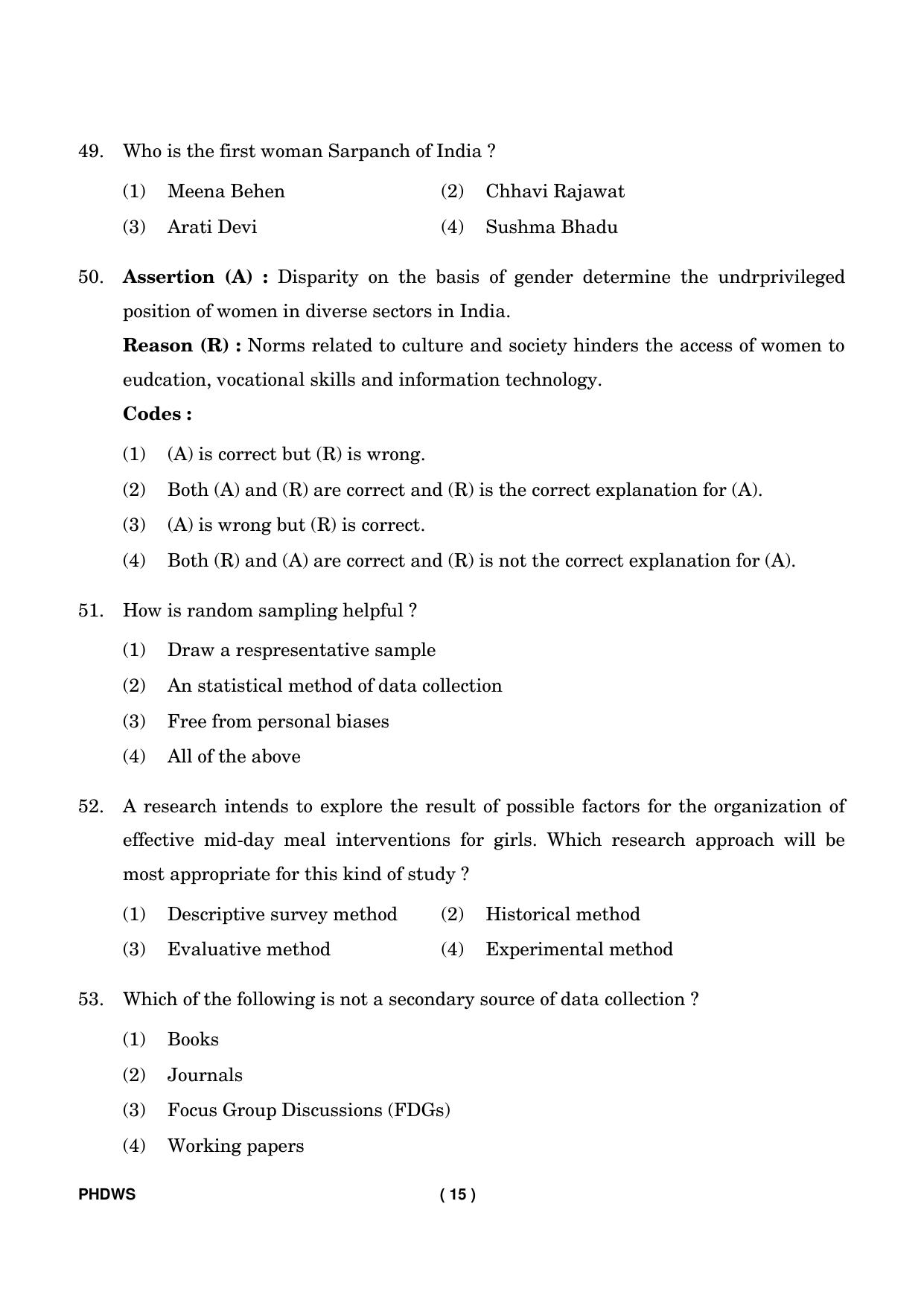 IGNOU PhD Entrance Test Ph. D. (Women’s Studies) Entrance Test, July, 2023 Question Paper - Page 16