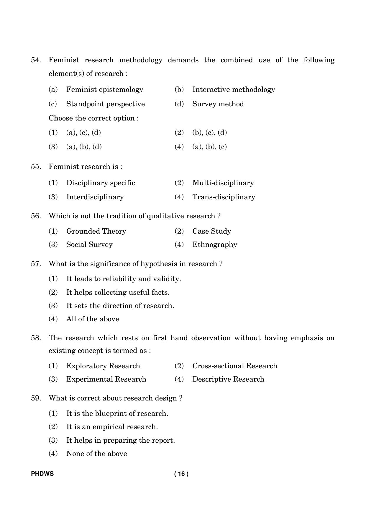 IGNOU PhD Entrance Test Ph. D. (Women’s Studies) Entrance Test, July, 2023 Question Paper - Page 17
