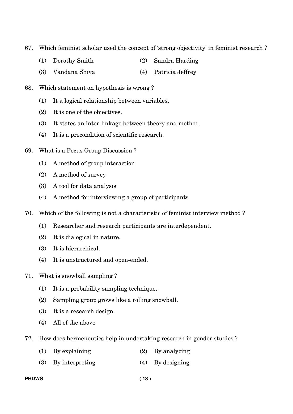 IGNOU PhD Entrance Test Ph. D. (Women’s Studies) Entrance Test, July, 2023 Question Paper - Page 19