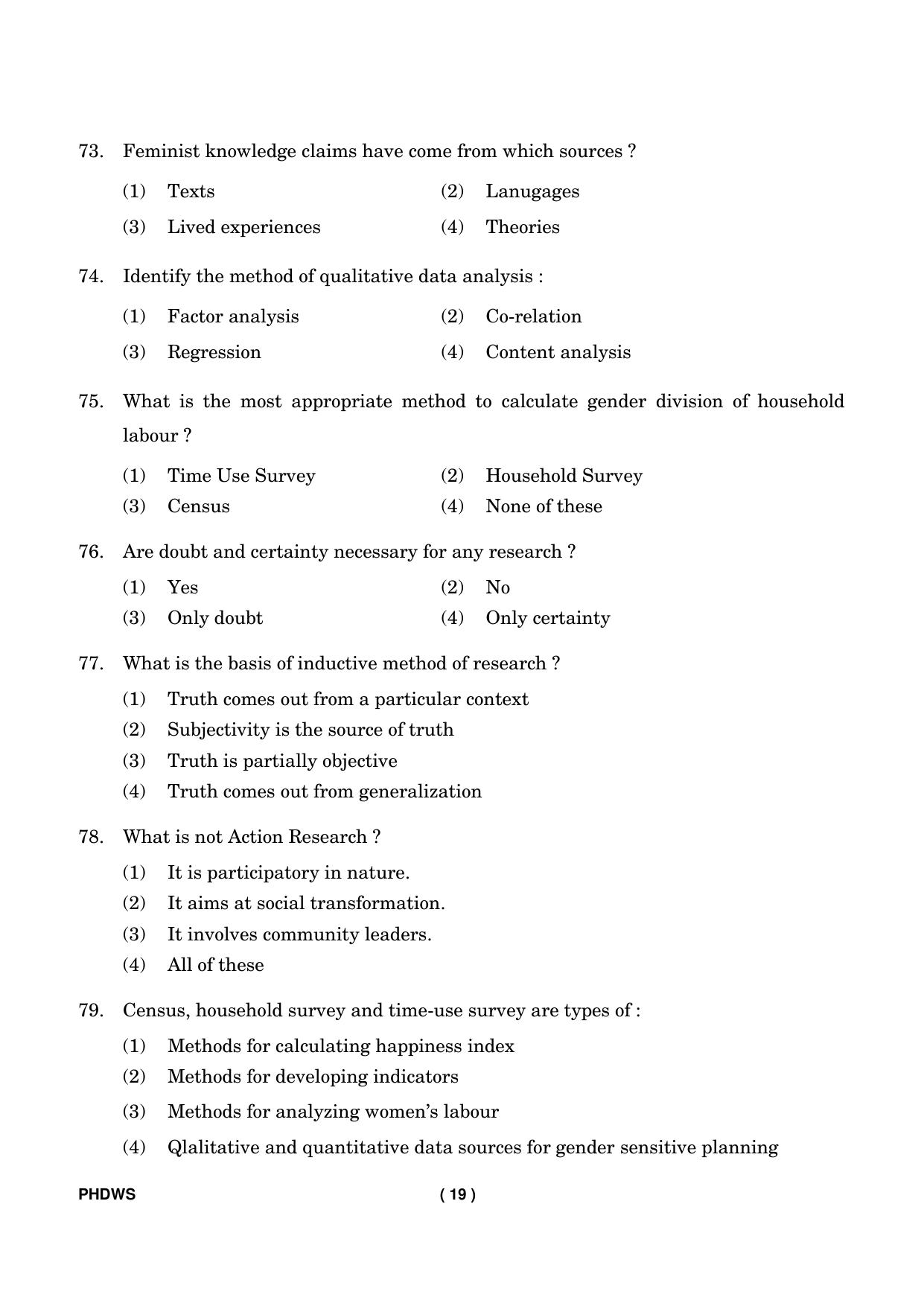 IGNOU PhD Entrance Test Ph. D. (Women’s Studies) Entrance Test, July, 2023 Question Paper - Page 20