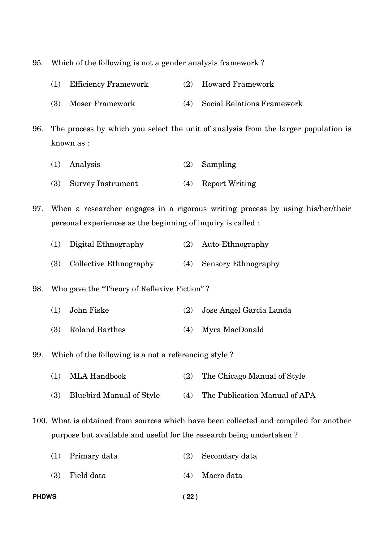IGNOU PhD Entrance Test Ph. D. (Women’s Studies) Entrance Test, July, 2023 Question Paper - Page 23