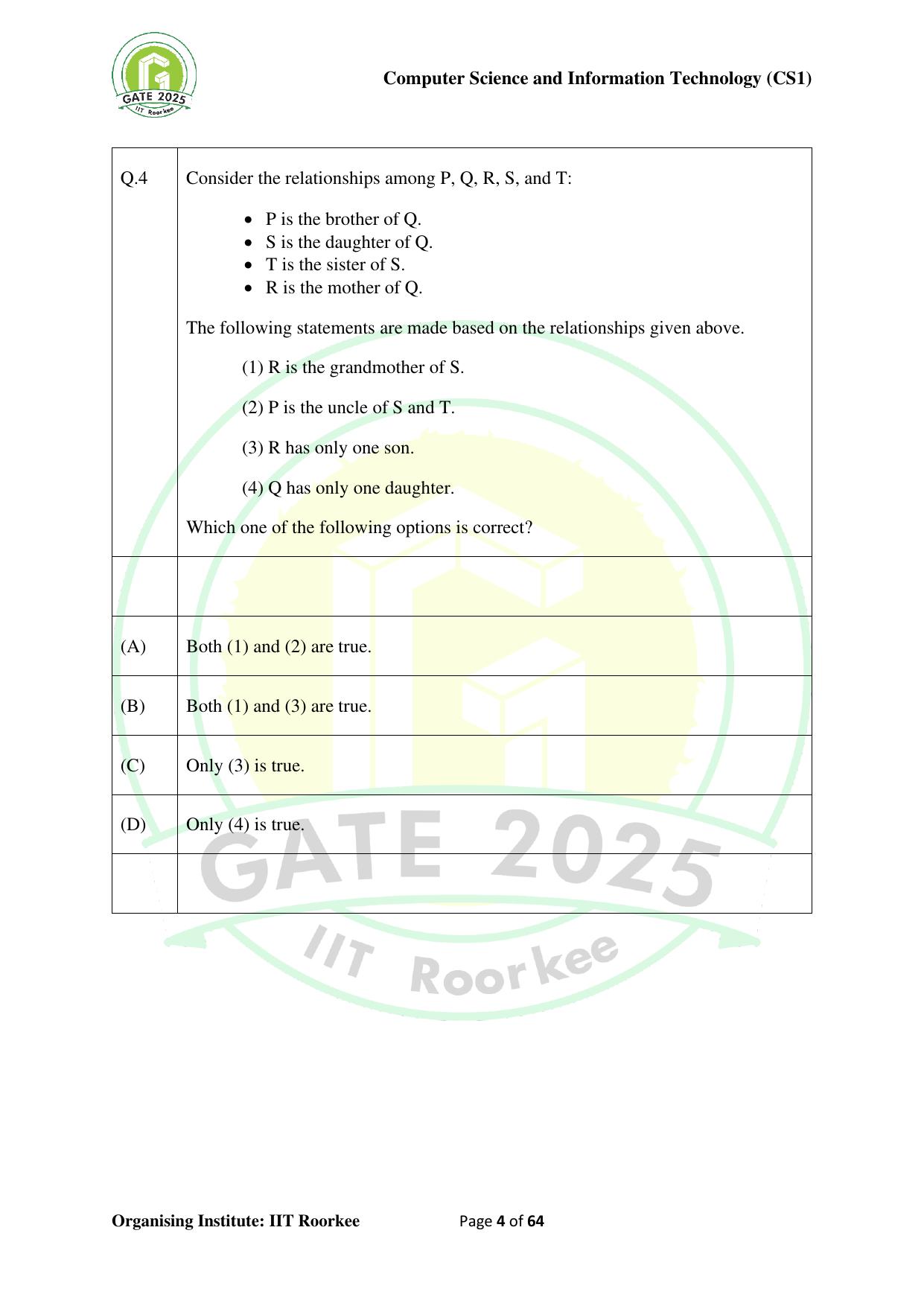 GATE 2025 Computer Science and Information Technology (CS-1) (Forenoon) Question Paper - Page 4