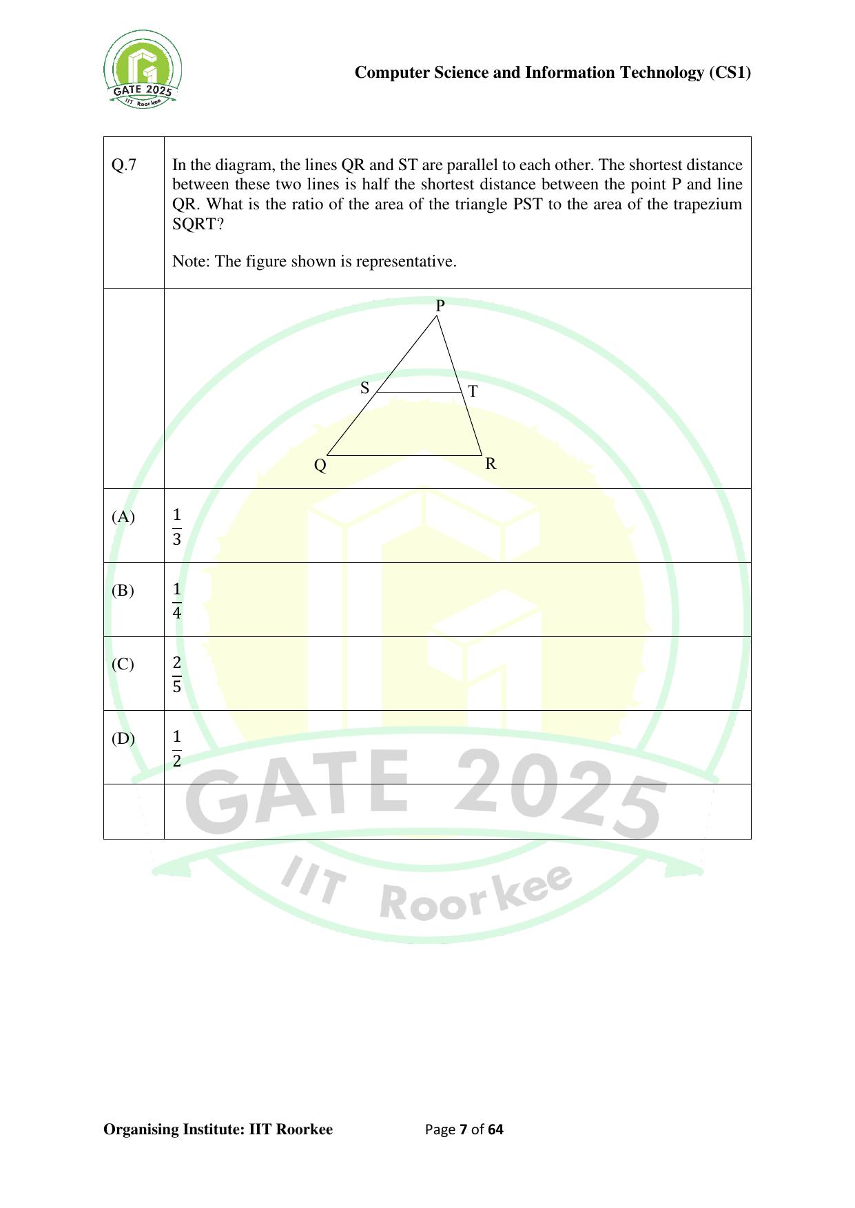 GATE 2025 Computer Science and Information Technology (CS-1) (Forenoon) Question Paper - Page 7