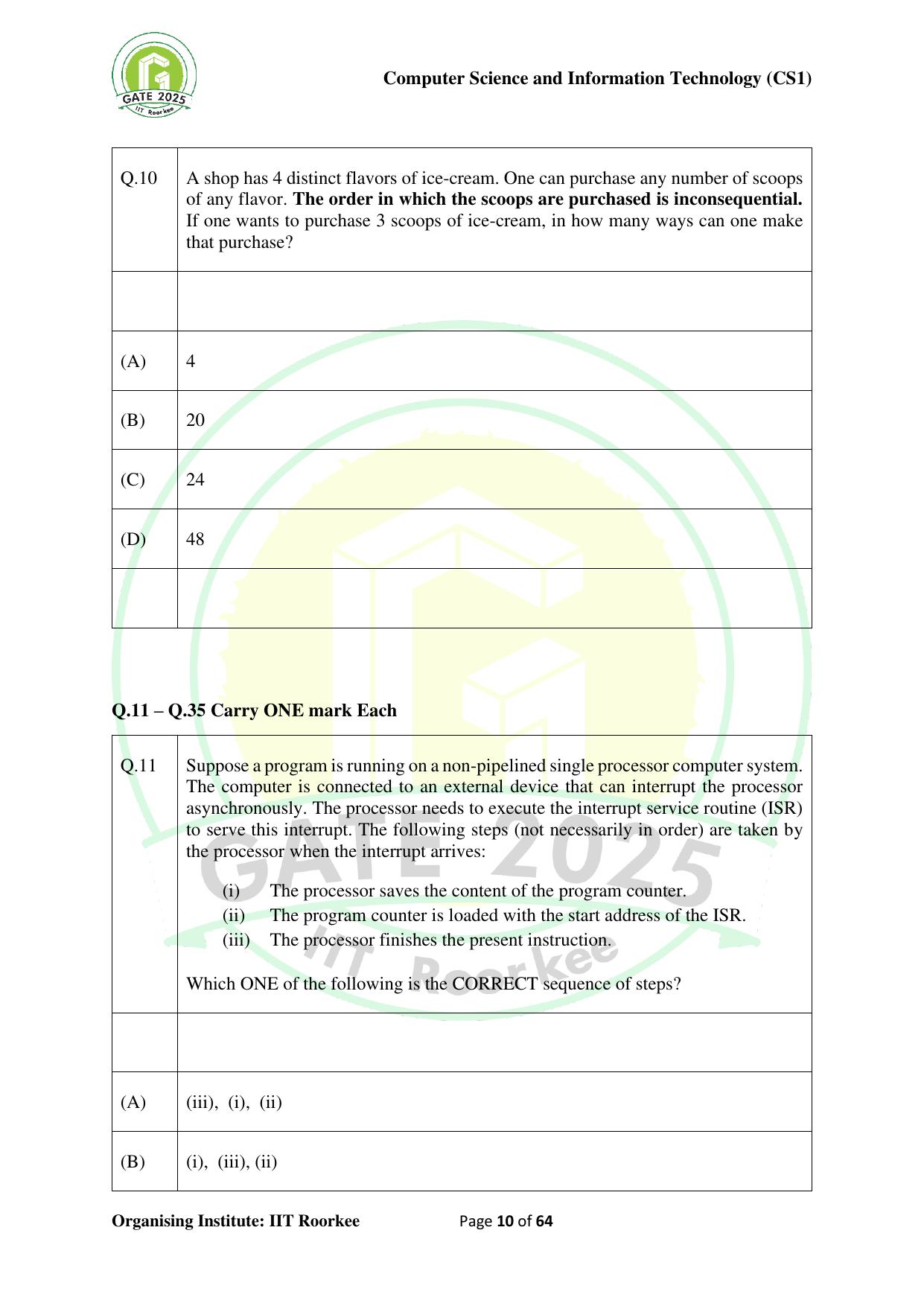 GATE 2025 Computer Science and Information Technology (CS-1) (Forenoon) Question Paper - Page 10