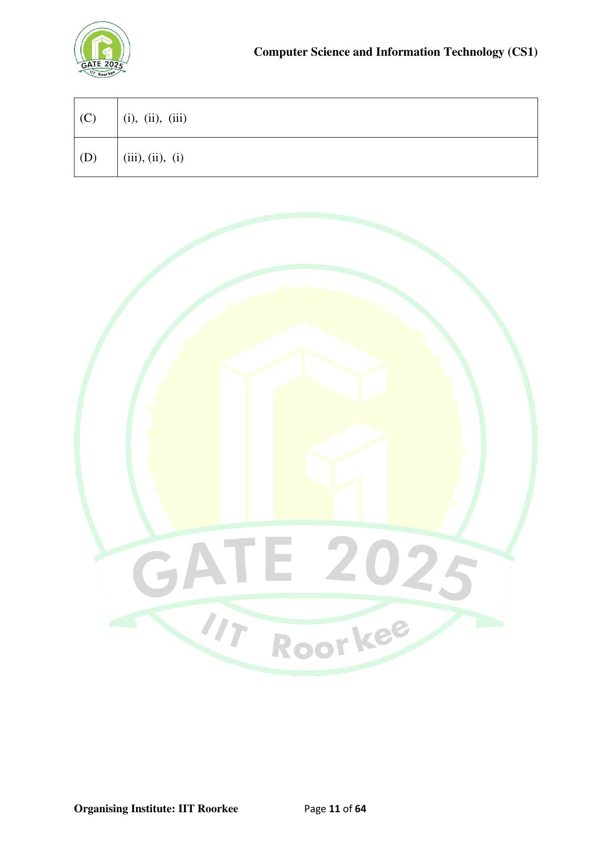 GATE 2025 Computer Science and Information Technology (CS-1) (Forenoon) Question Paper - Page 11
