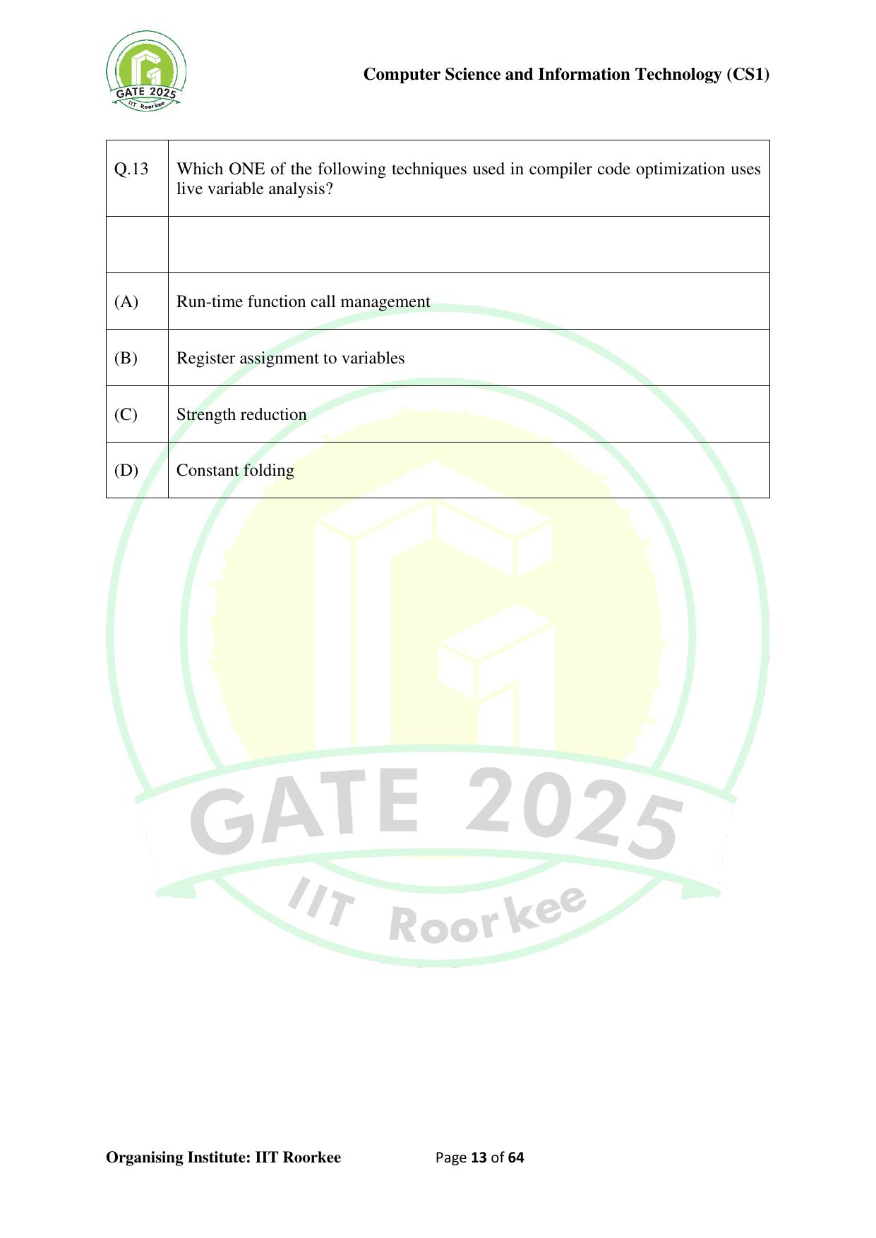 GATE 2025 Computer Science and Information Technology (CS-1) (Forenoon) Question Paper - Page 13